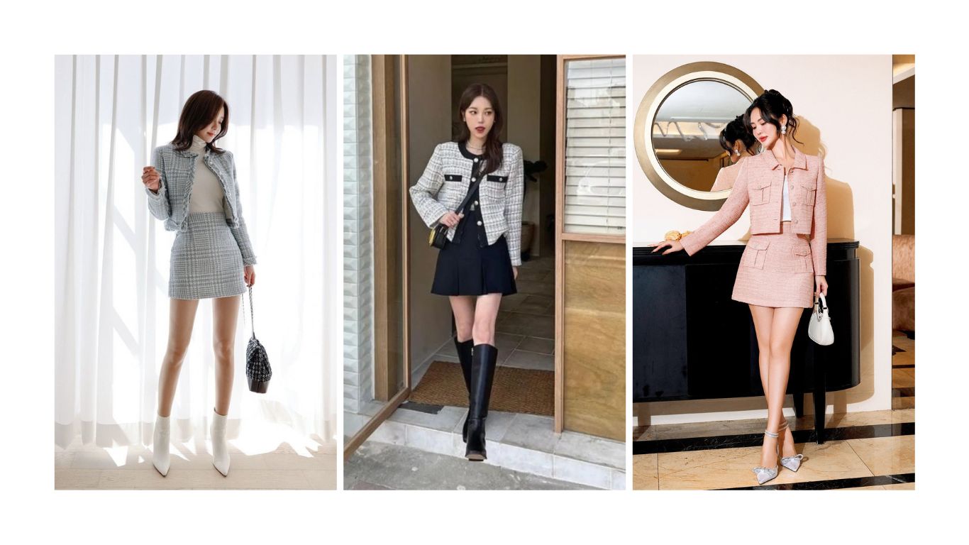 Cách Phối Đồ Mùa Thu Cho Nữ Với Áo Khoác Dạ Và Chân Váy Dạ Tweed