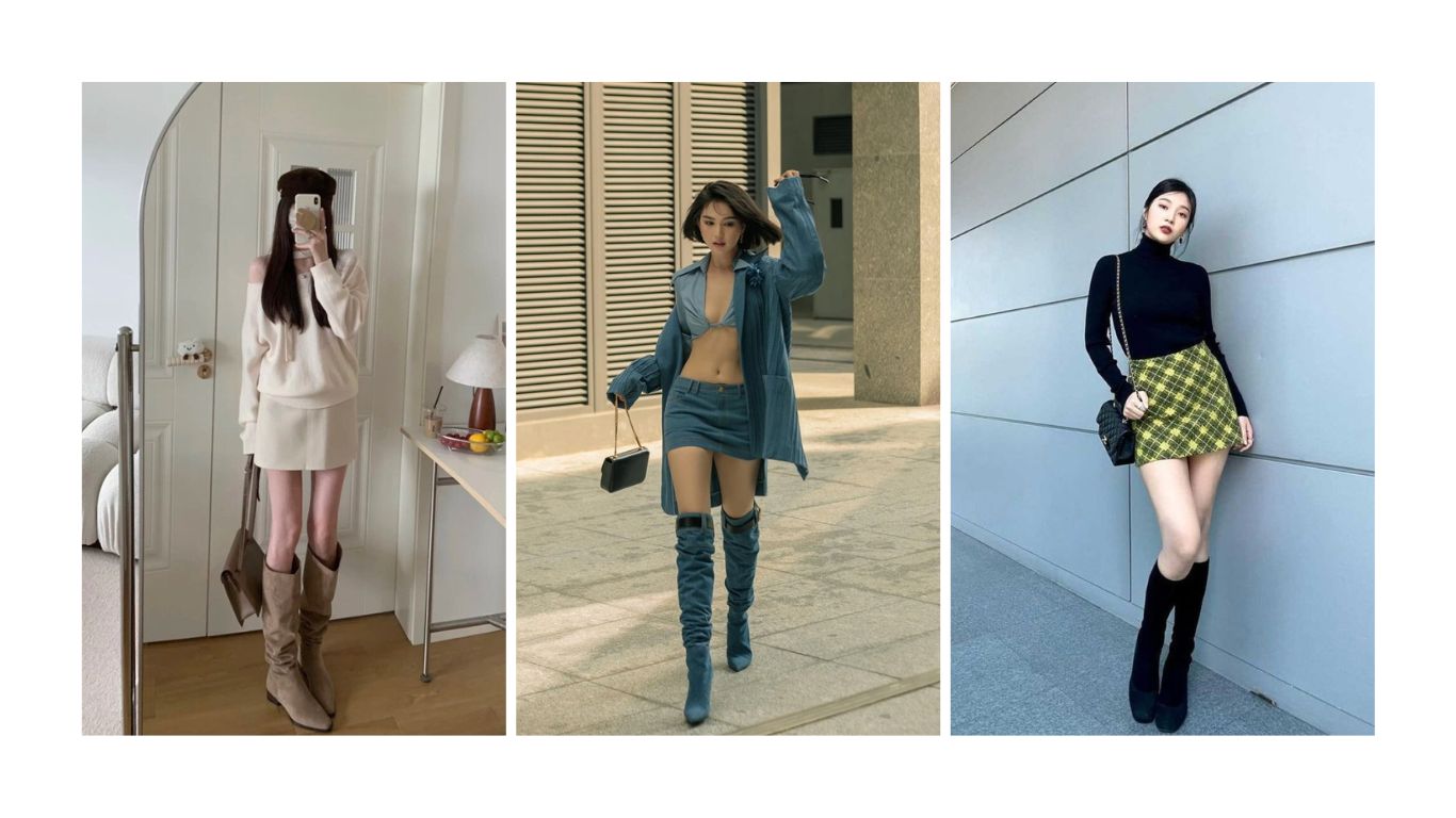 Cách Phối Đồ Mùa Thu Cho Nữ Với Quần Short Hoặc Váy Ngắn Kết Hợp Boots Cao