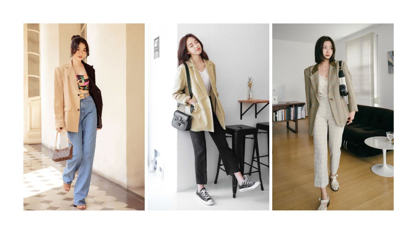 Áo Khoác Blazer + Áo Thun + Quần Âu.