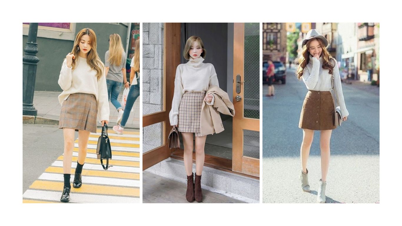 Áo Len Oversize + Chân Váy Chữ A