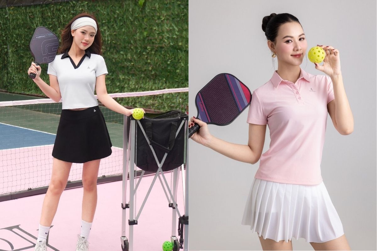 Pickleball Phối Áo Polo Thể Thao Kết Hợp Váy.