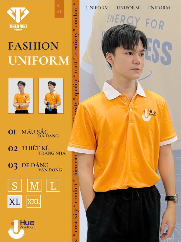 Đồng phục áo polo Huế One Food – Sắc cam vàng đặc trưng, đậm chất Cố đô