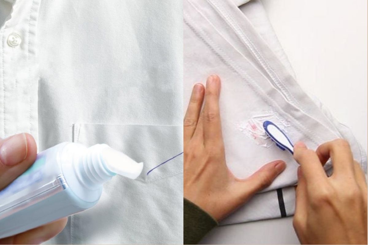 Tẩy áo trắng bị dính màu bằng kem đánh răng