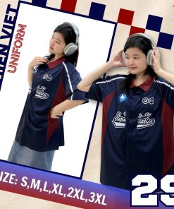 Áo Lớp Sơ Mi Xanh Đen Phối Đỏ Đô – Dễ Mặc, Dễ Phối