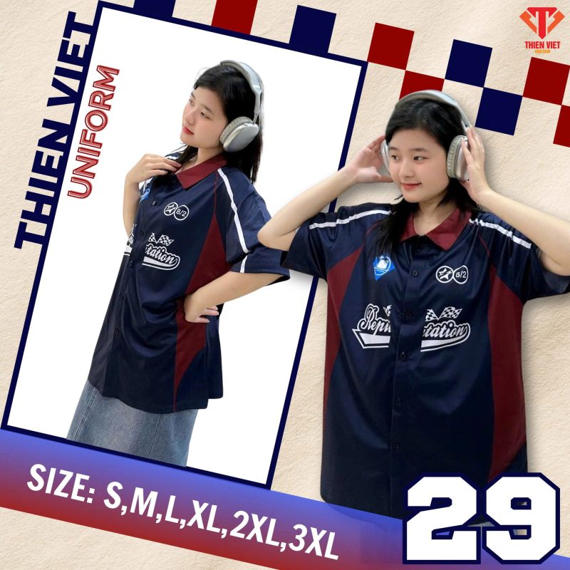 Áo Lớp Sơ Mi Xanh Đen Phối Đỏ Đô – Dễ Mặc, Dễ Phối