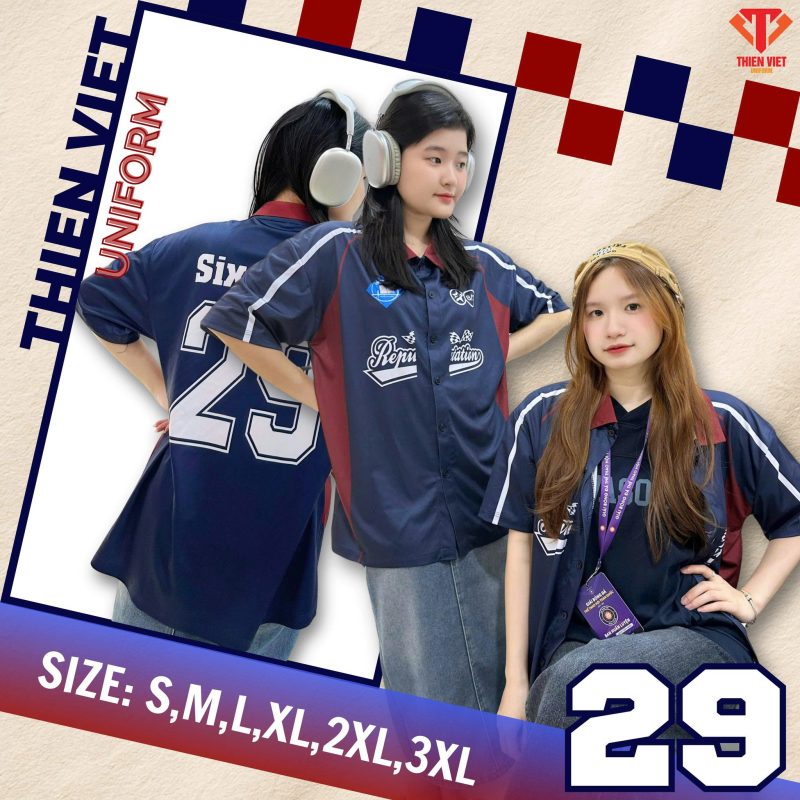 Áo Lớp Sơ Mi Xanh Đen Phối Đỏ Đô – Tinh Tế, Cá Tính