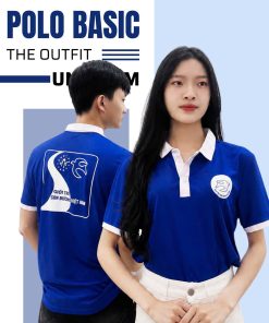 Áo Thun Polo Xanh Dương Basic Phối Trắng Có Logo