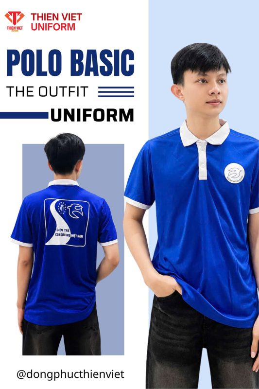 Áo Thun Polo Xanh Dương Basic Phối Trắng Thiết Kế Hiện Đại