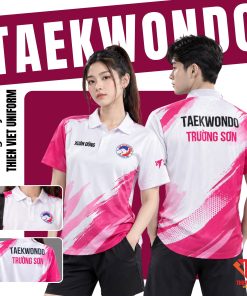 Đồng Phục Áo Thun Polo Taekwondo Trắng Hồng Năng Động