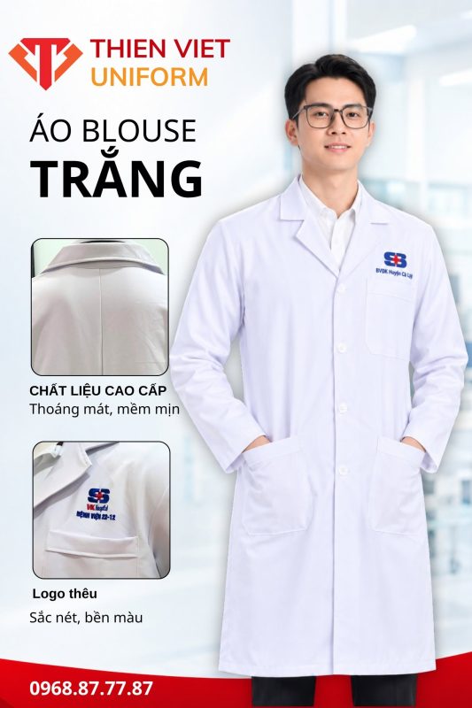 Áo Blouse Trắng Bệnh Viện 22-12 Thêu Logo Nhận Diện